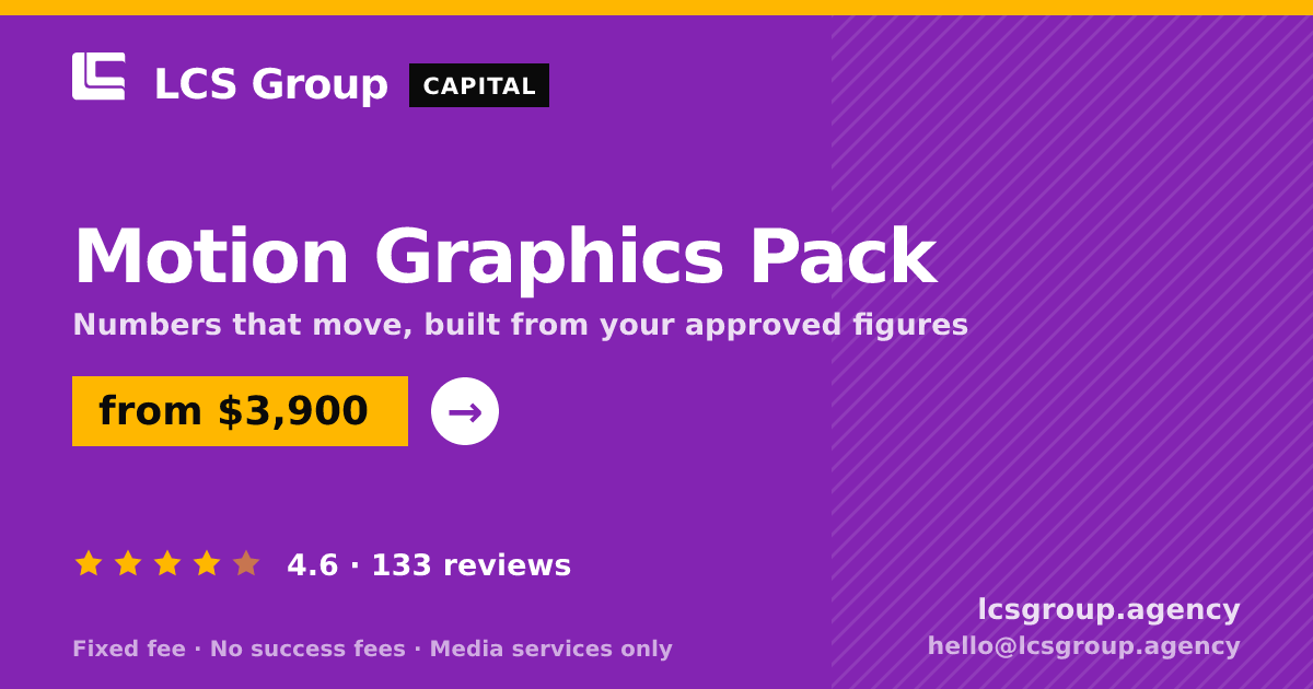 Motion Graphics Pack — from $3,900, rated 4.6/5 across 133 reviews. LCS Group Agency.