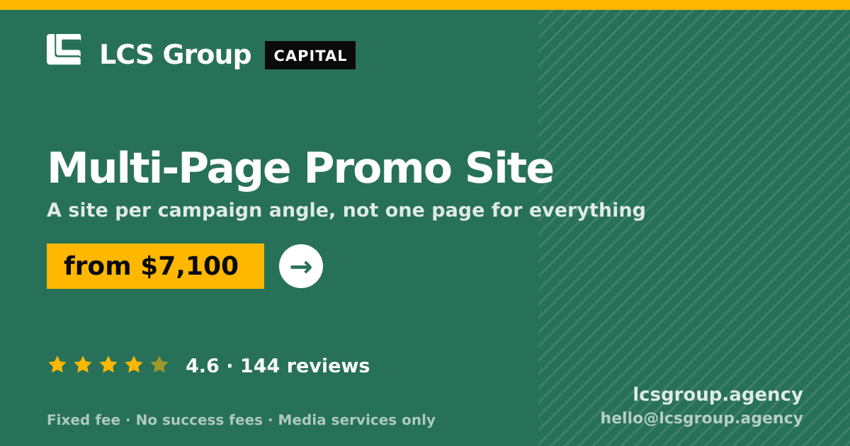 Multi-Page Promo Site — from $7,100, rated 4.6/5 across 144 reviews. LCS Group Agency.