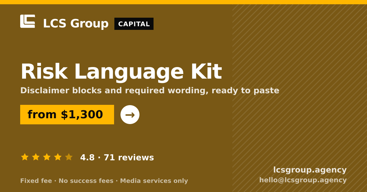 Risk Language Kit — from $1,300, rated 4.8/5 across 71 reviews. LCS Group Agency.